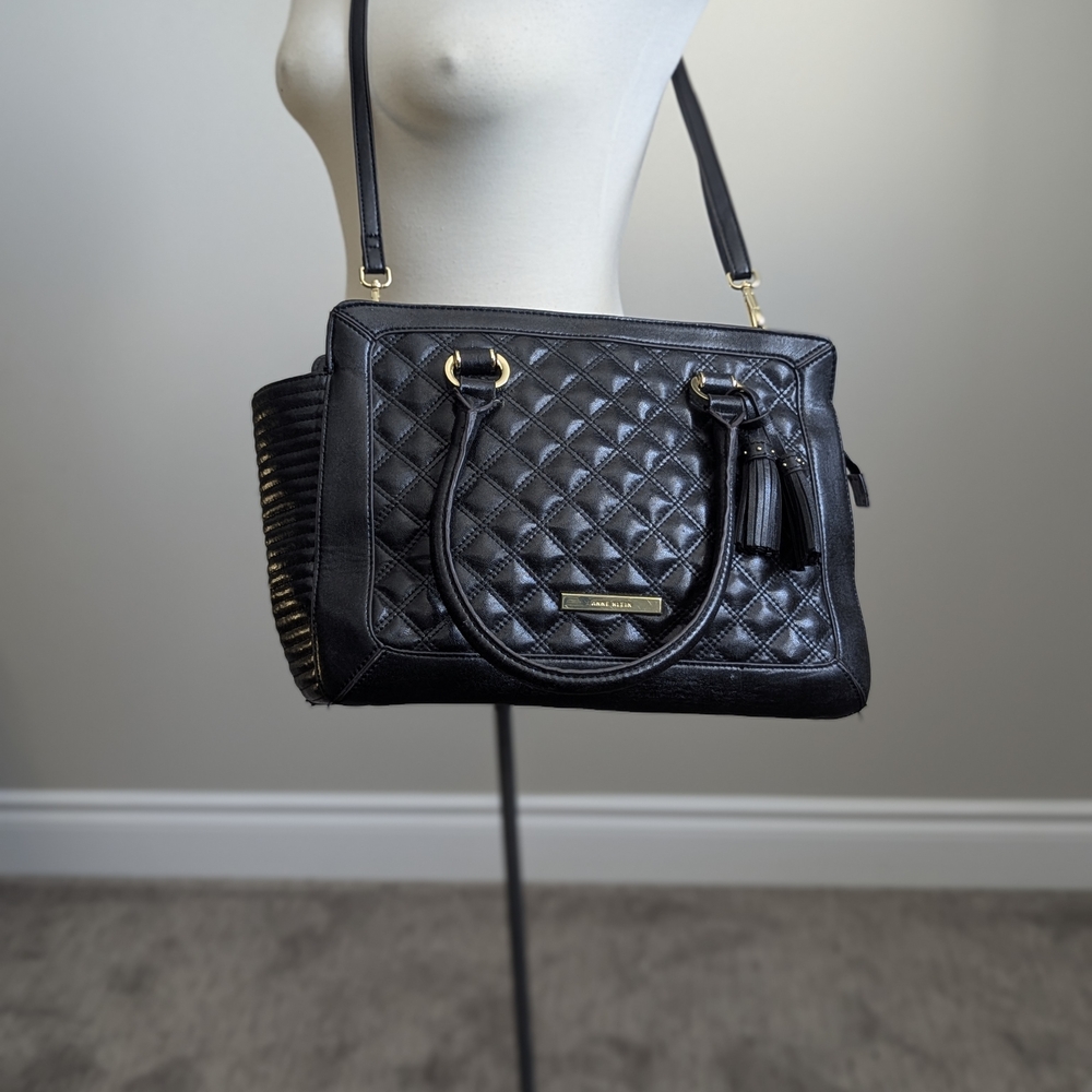 Anne Klein Black Quilted Faux Leather Travel Bag Moto Overnight Edgy Bikercore